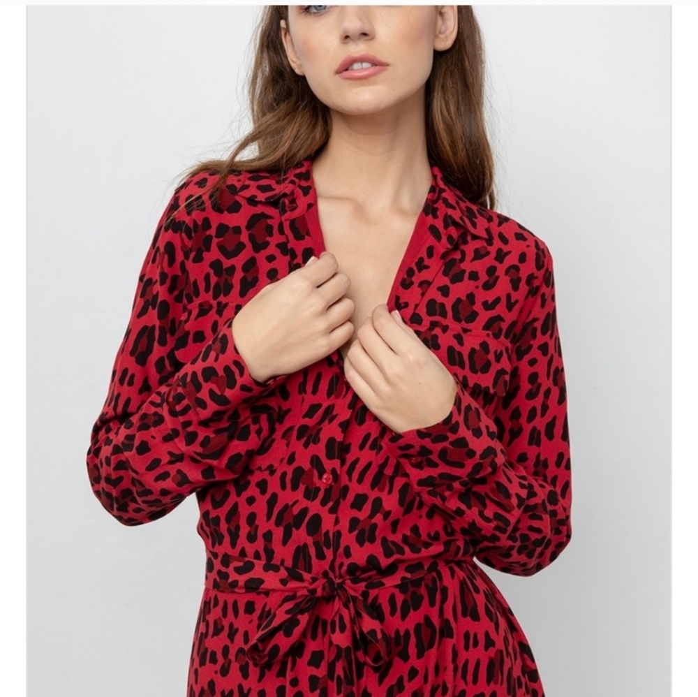 Rails Axil Red Leapard Print Dress With Tie Sz Small